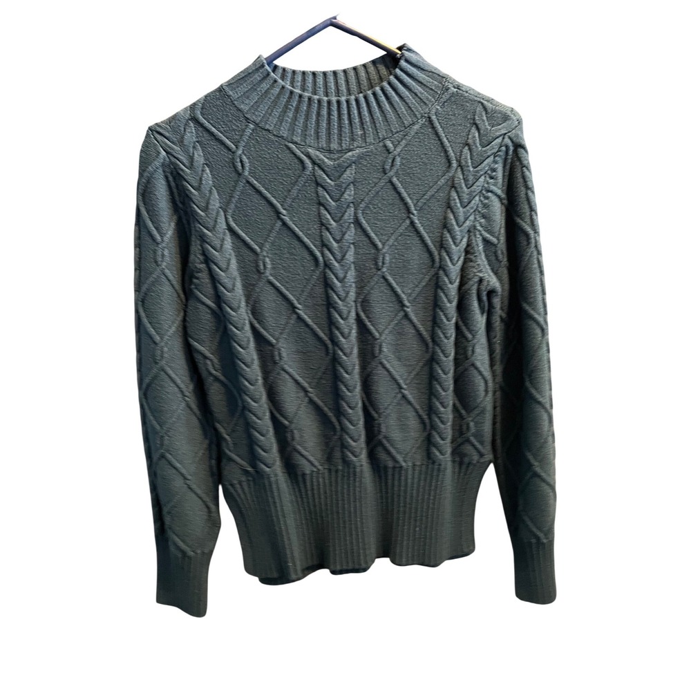 Evolution by Cyrus Womens Teal Blue Cable Knit Mock Neck Sweater Size M